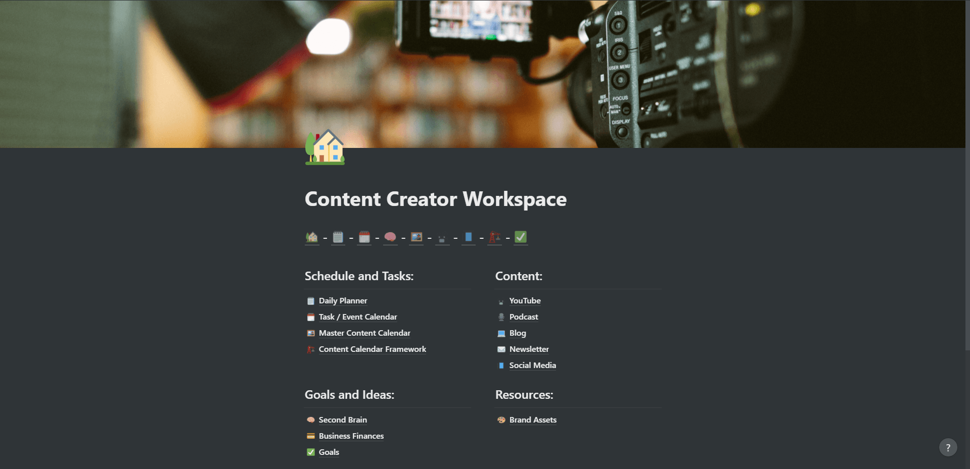 Content Creator Workspace with its original Notion dashboard