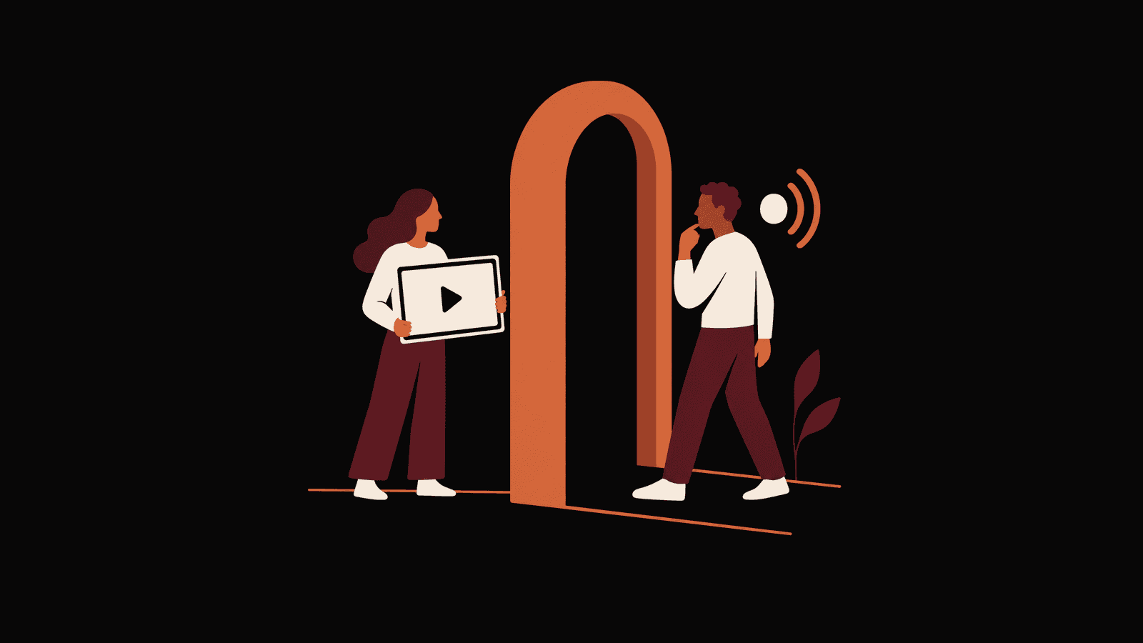 Two people meet at a threshold between a requested voice use and a separately considered use.